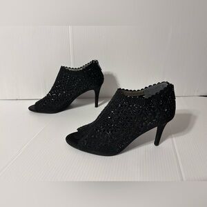 J. Rene Radita Satin Rhinestone peep top shooties heel shoe women size 9 M